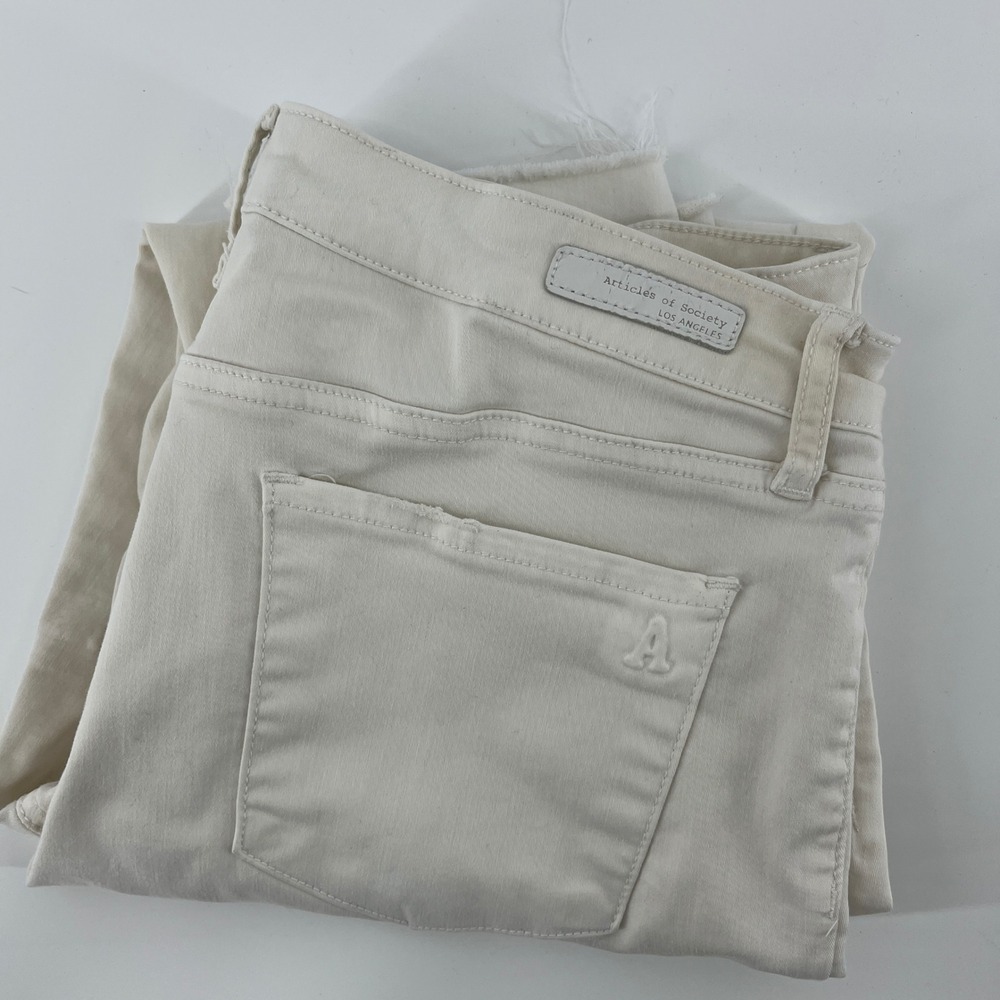 Articles of Society Distressed Cream Jeans Raw Hem Size 31 Off White P15-514